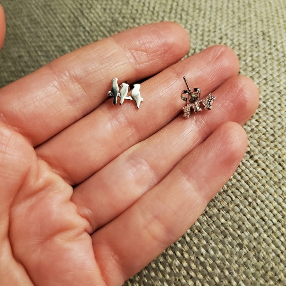 925 Sterling Silver Birds on a Branch Earrings - Picture 4 of 5